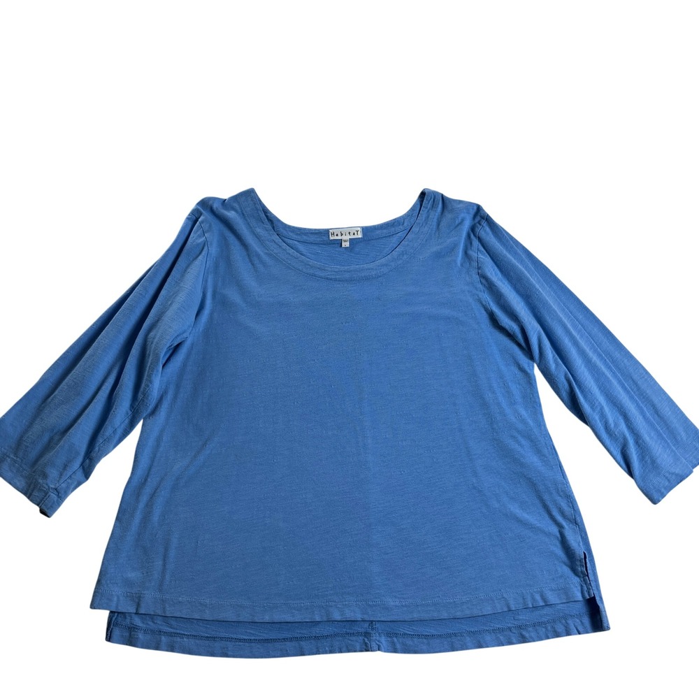 Habitat Women's 100% Cotton Slub Knit Top Blue Relaxed 3/4 Sleeve Size L